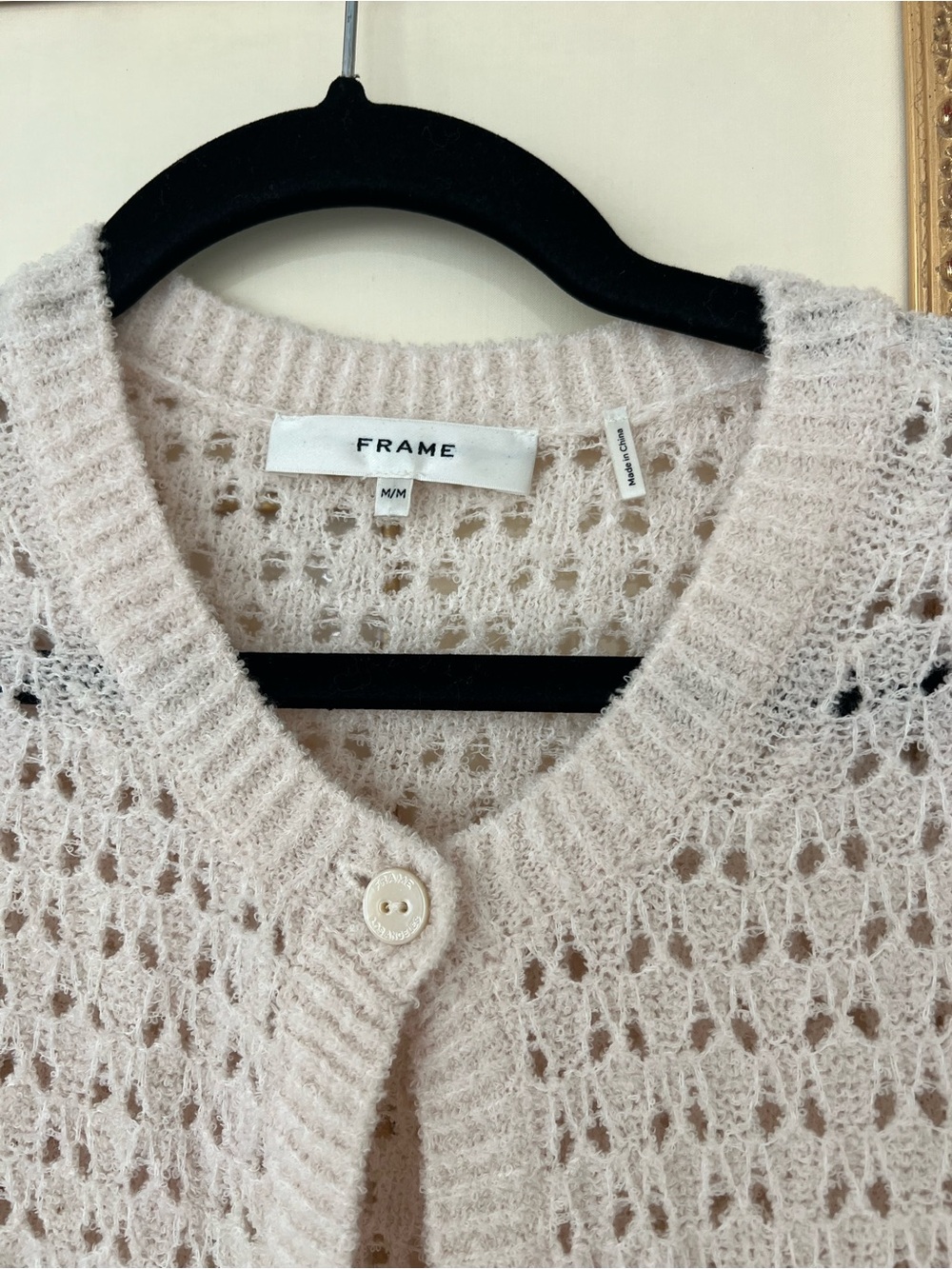 Frame Denim Cream Openwork Knit Button-Front Cardigan - Picture 2 of 4
